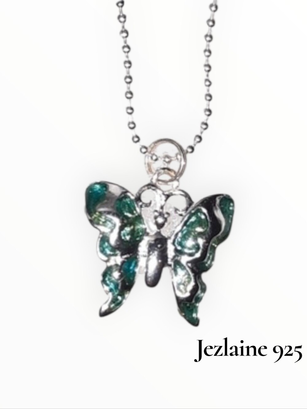 Signed sterling silver Jezlaine butterfly pendant and necklace 18in Chain